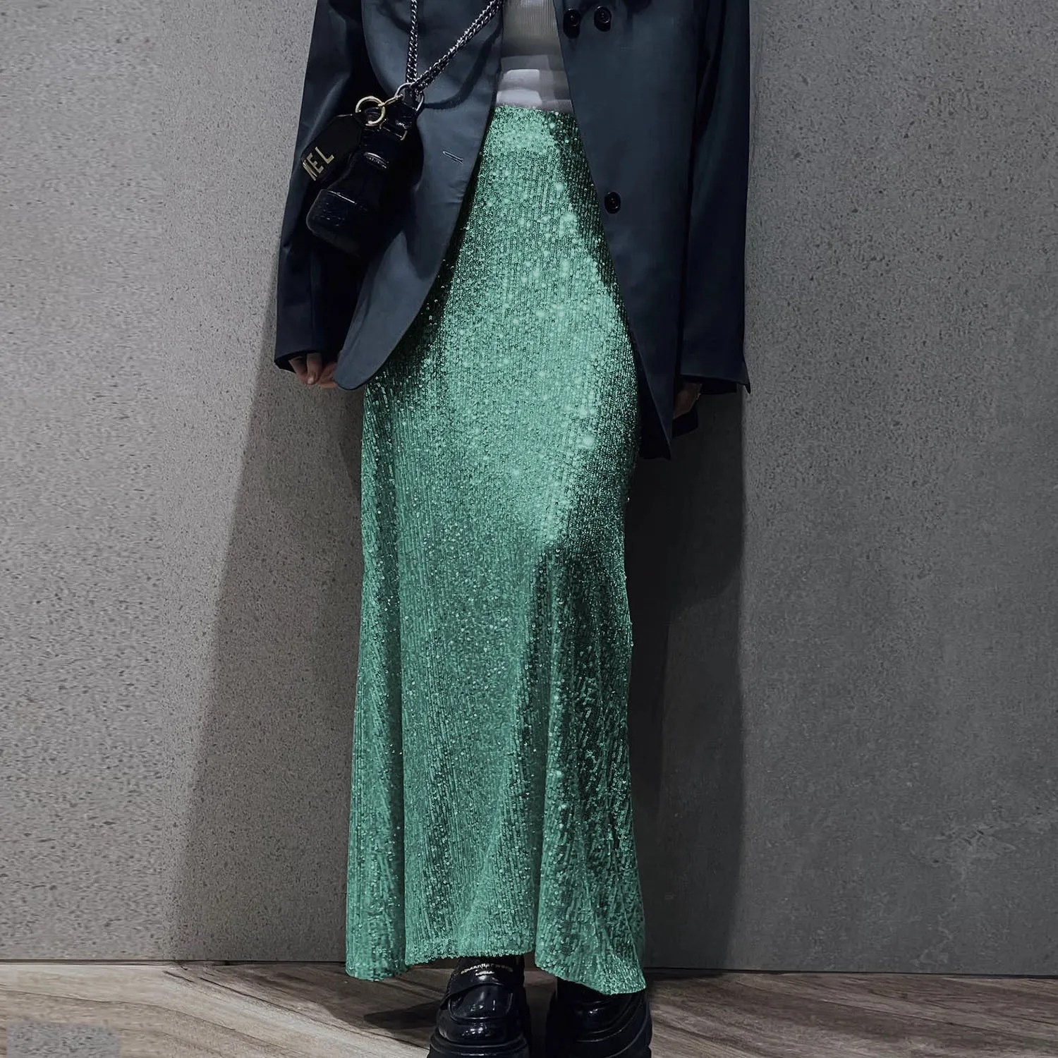 Syren Glitter Metallic Sequin Maxi Skirts