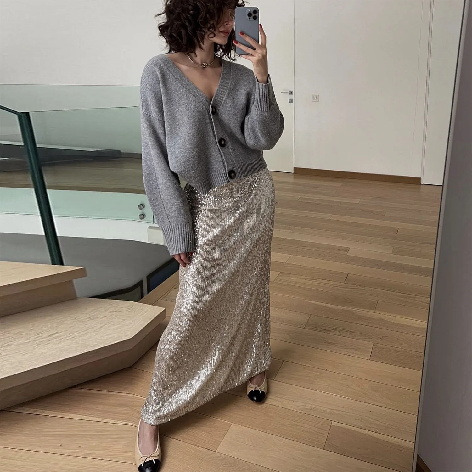 Syren Glitter Metallic Sequin Maxi Skirts