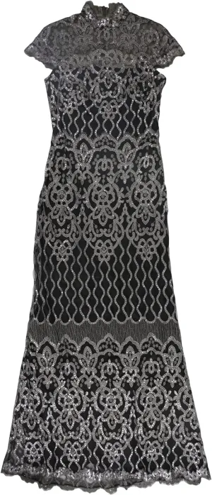 Tadashi Shoji Womens Sequin Gown Dress, Metallic, 10