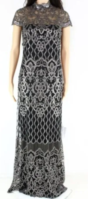Tadashi Shoji Womens Sequin Gown Dress, Metallic, 14