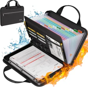 Tamfile Fireproof Accordion File Organizer with Handle, 13 Pocket Expanding File Folder with Zipper & Labels, File Folder with 3 Ring Binder, Multi Pockets Paper Organizer Folder for Letter A4 Files