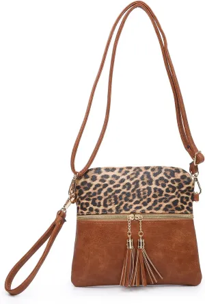 Tara Vegan Leather Crossbody Bags Wristlet Wallets Clutch Purses Shoulder Handbag with Tassel Zippers for Women