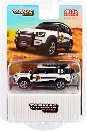 Tarmac Works Defender 110 Trek Edition with Roof Rack White Metallic with Graphics Palm Springs 1/64 Diecast Model Car T64G-020-TREK