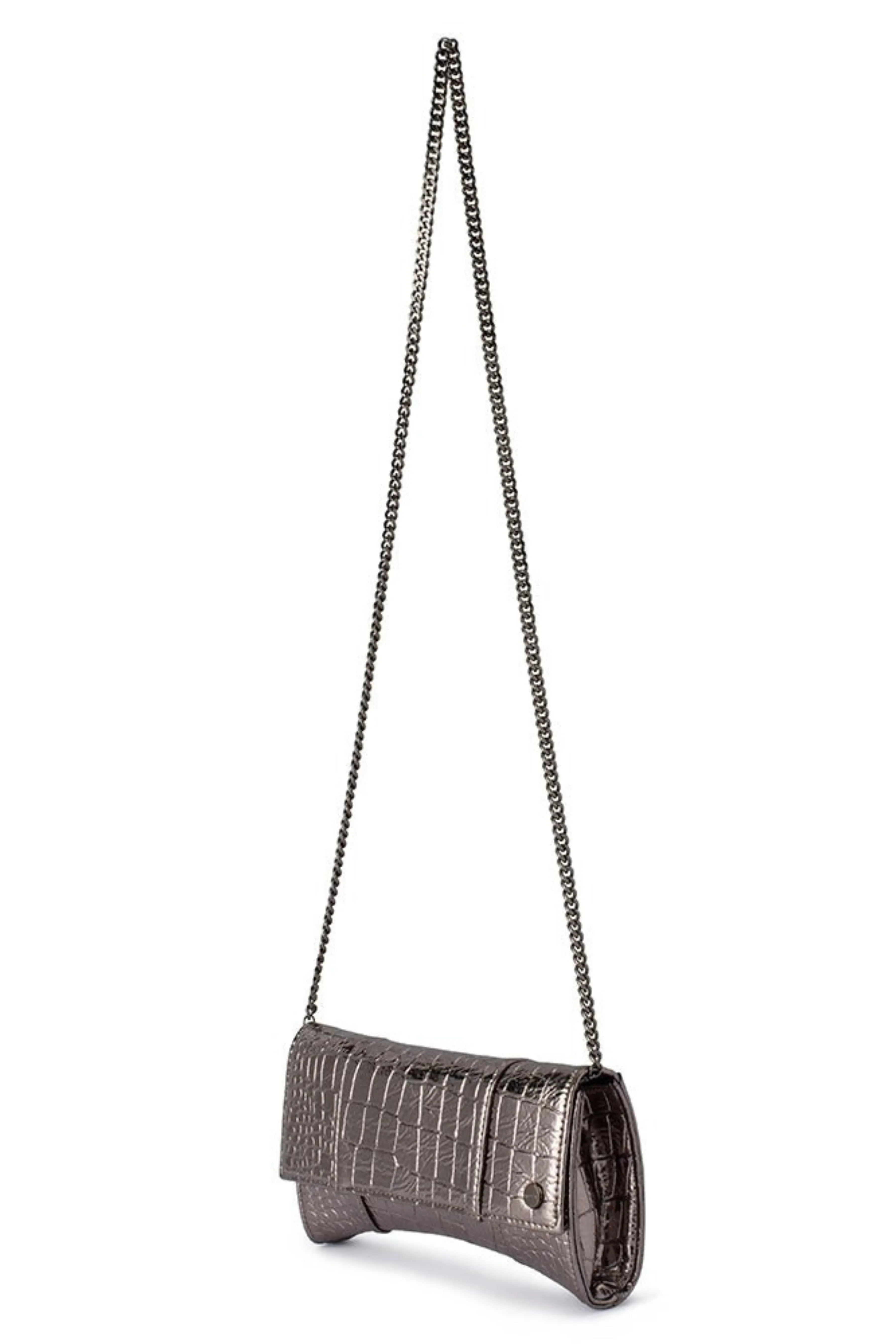 Tash Curved Clutch - Gunmetal