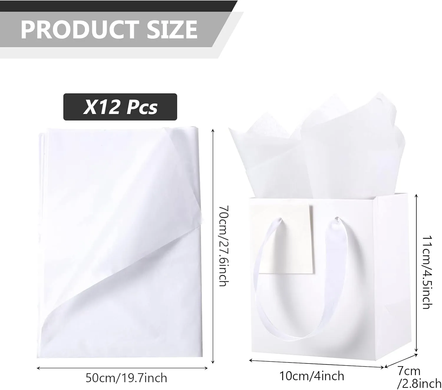 Tenare 12 Pcs Small Gift Bags Mini Paper Bag with Handle Tissue Happy Mother Father's Day Party Favor Supplies(4 x 2.75 x 4.5 Inch,White)