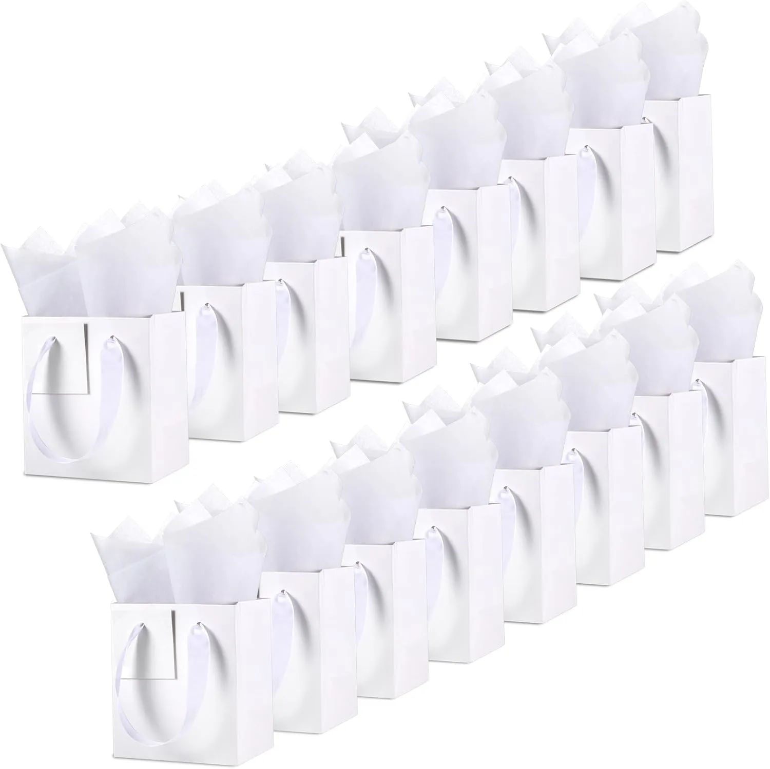 Tenare 12 Pcs Small Gift Bags Mini Paper Bag with Handle Tissue Happy Mother Father's Day Party Favor Supplies(4 x 2.75 x 4.5 Inch,White)