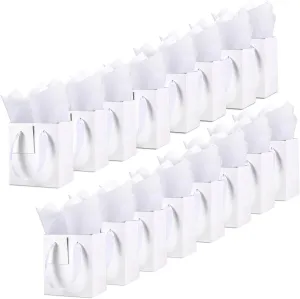 Tenare 12 Pcs Small Gift Bags Mini Paper Bag with Handle Tissue Happy Mother Father's Day Party Favor Supplies(4 x 2.75 x 4.5 Inch,White)