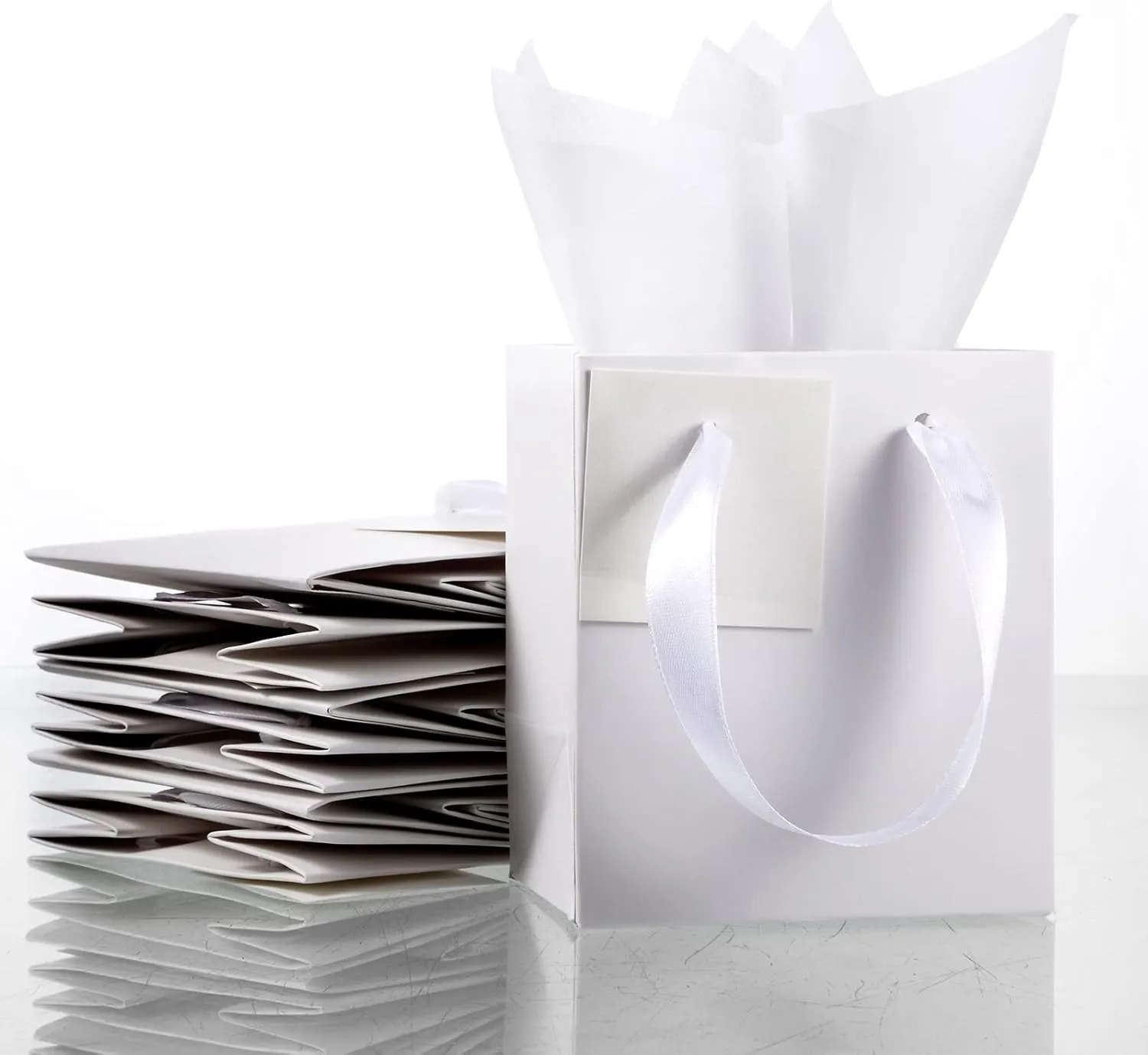 Tenare 12 Pcs Small Gift Bags Mini Paper Bag with Handle Tissue Happy Mother Father's Day Party Favor Supplies(4 x 2.75 x 4.5 Inch,White)