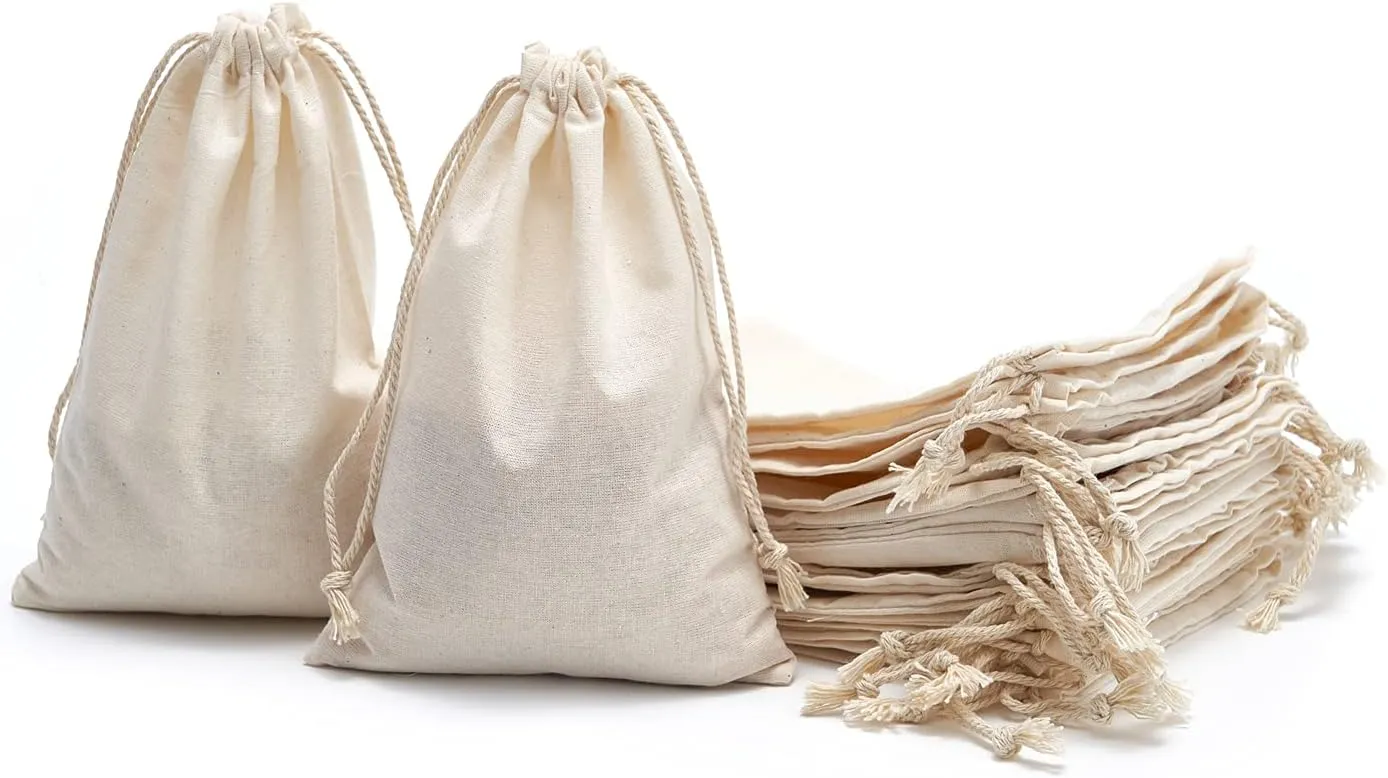 Tendwarm 20 Pieces 10x12 Inches Cotton Drawstring Bags Reusable Muslin Sachet Bag for Party Wedding Storage Home Supplies