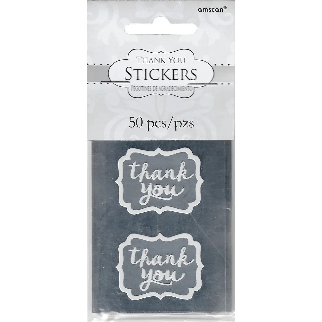 Thank You Silver Stickers 50pcs