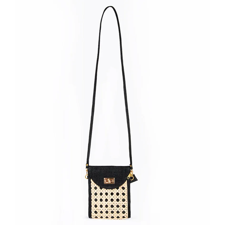 THE ELLIE Black Rattan Woven Crossbody Bag