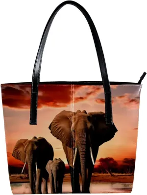 The Tote Bag For Women,Bags For Women,Reusable Shopping Bags,African Grassland Elephant Family Handbags