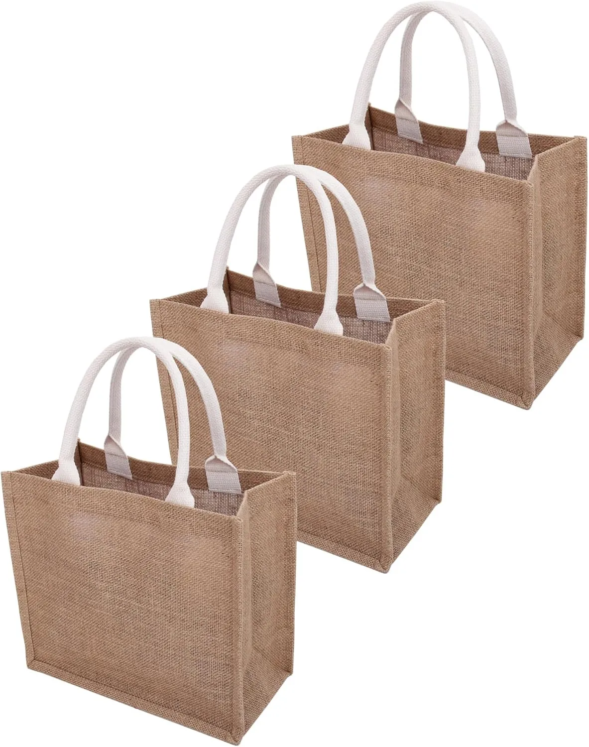 Threadart Burlap Jute Gift Favors Bag with Handles Blank 3 pack Fine Burlap Jute Reusable 12x10x6 -