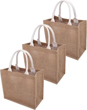 Threadart Burlap Jute Gift Favors Bag with Handles Blank 3 pack Fine Burlap Jute Reusable 12x10x6 -