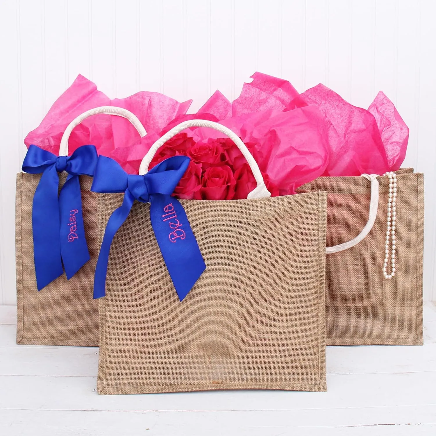 Threadart Burlap Jute Gift Favors Bag with Handles Blank 3 pack Fine Burlap Jute Reusable 12x10x6 -