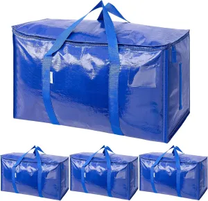 TICONN 4 Pack Extra Large Moving Bags with Zippers & Carrying Handles, Heavy-Duty Storage Tote Moving Boxes for Space Saving (4 PK, 18 Gallon)