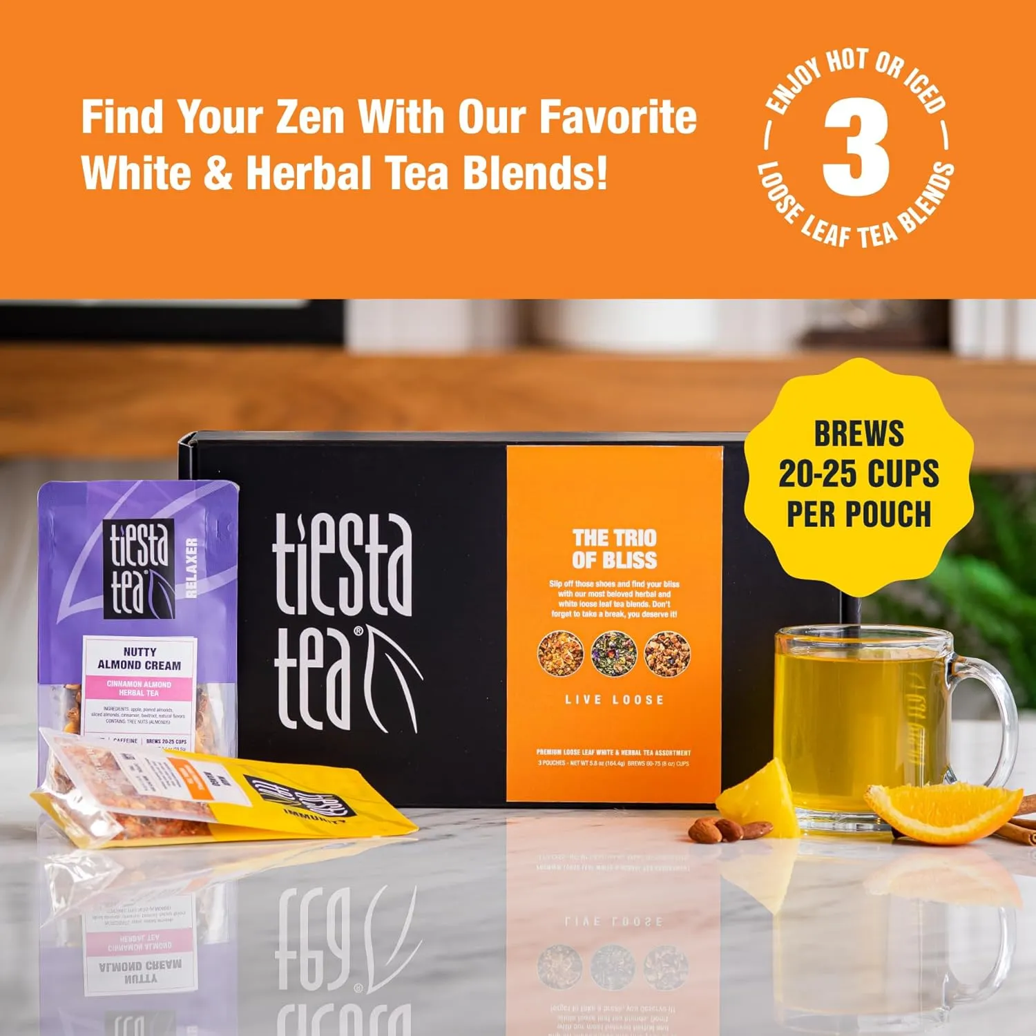 Tiesta Tea - Herbal Tea Gift Box | Loose Leaf | Medium to Non-Caffeinated Variety Pack | Make Hot & Iced | 3 Pouches of Assorted Blends with Herbal, White & Fruit Bags