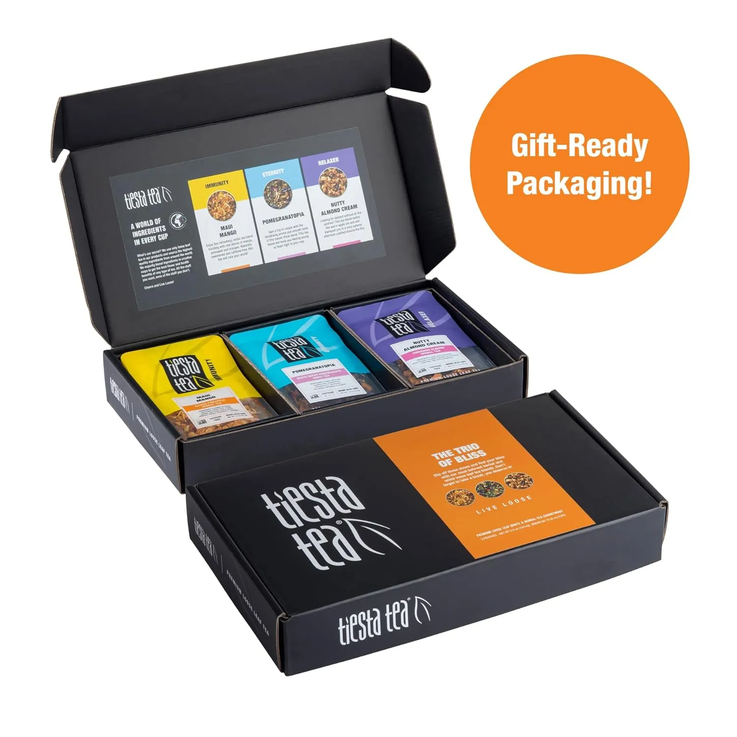 Tiesta Tea - Herbal Tea Gift Box | Loose Leaf | Medium to Non-Caffeinated Variety Pack | Make Hot & Iced | 3 Pouches of Assorted Blends with Herbal, White & Fruit Bags