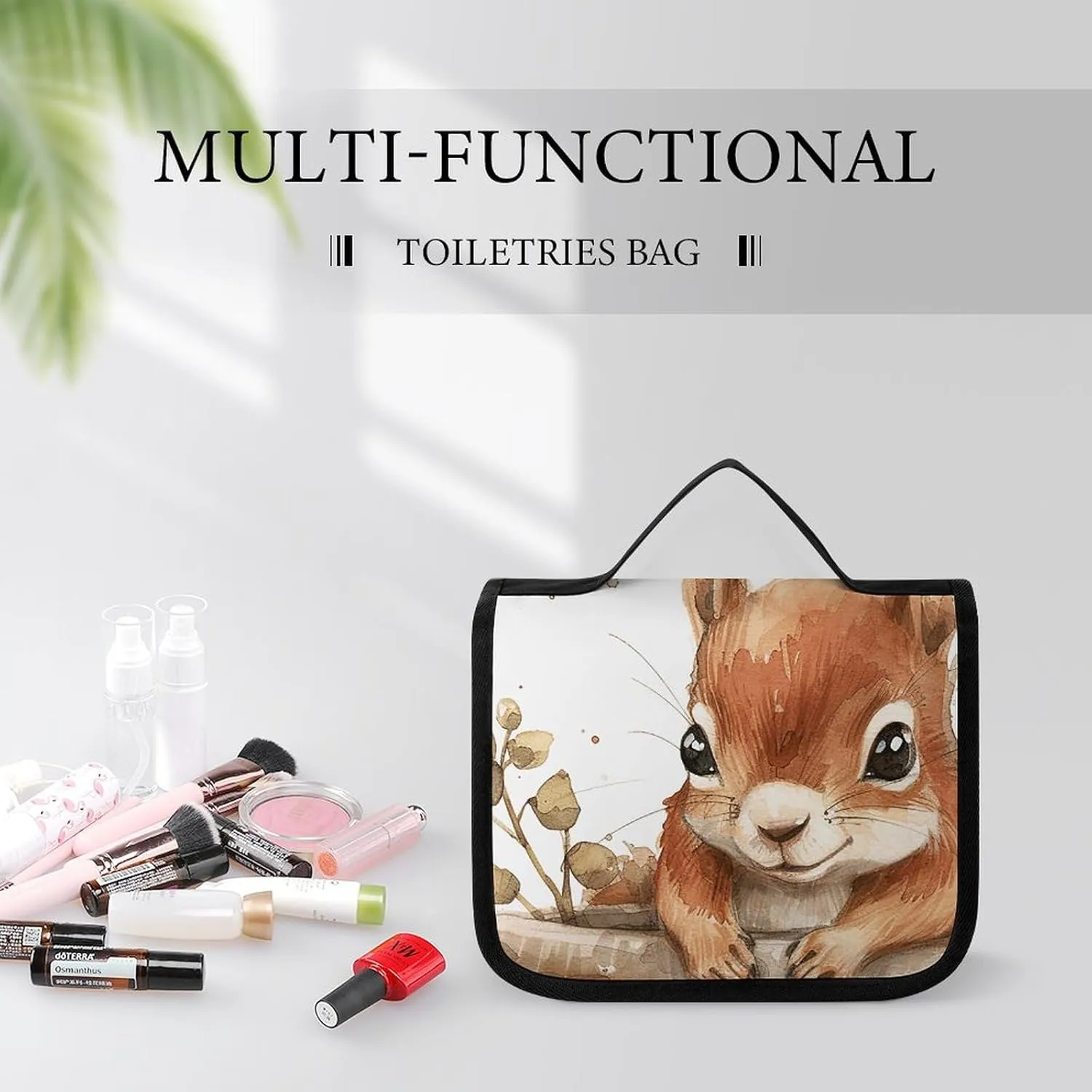 Toiletry Bag for Women Travel Cosmetic Bag Squirrel in The Basin Large Makeup Bag Hanging Cosmetic Organizer for Toiletries Accessories 3 In 1 Container