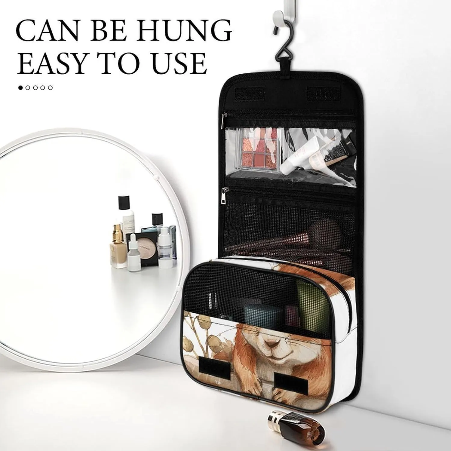 Toiletry Bag for Women Travel Cosmetic Bag Squirrel in The Basin Large Makeup Bag Hanging Cosmetic Organizer for Toiletries Accessories 3 In 1 Container
