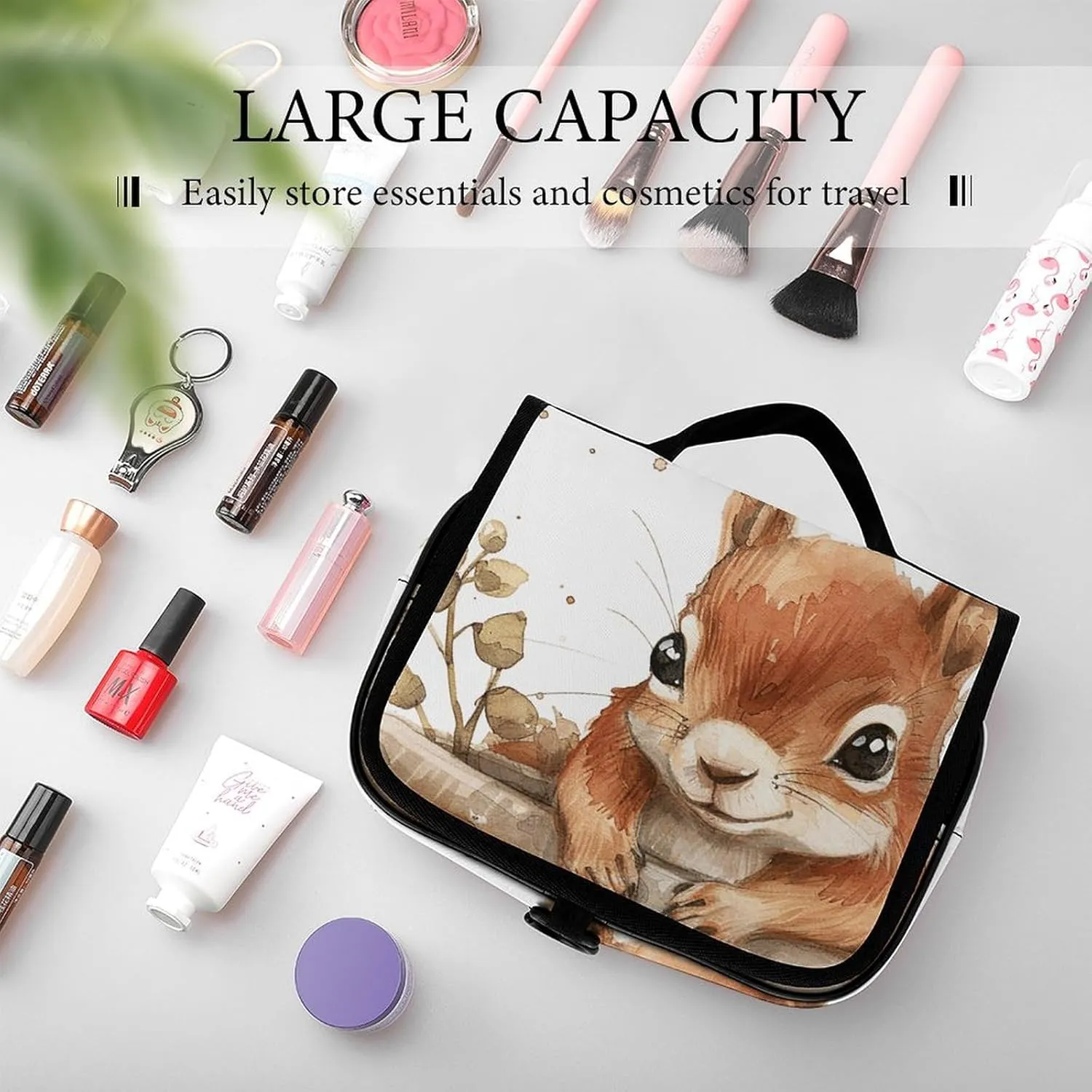Toiletry Bag for Women Travel Cosmetic Bag Squirrel in The Basin Large Makeup Bag Hanging Cosmetic Organizer for Toiletries Accessories 3 In 1 Container