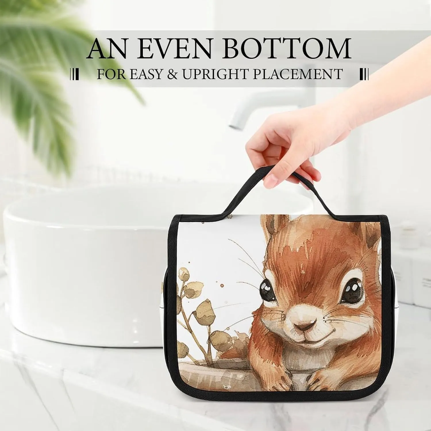 Toiletry Bag for Women Travel Cosmetic Bag Squirrel in The Basin Large Makeup Bag Hanging Cosmetic Organizer for Toiletries Accessories 3 In 1 Container