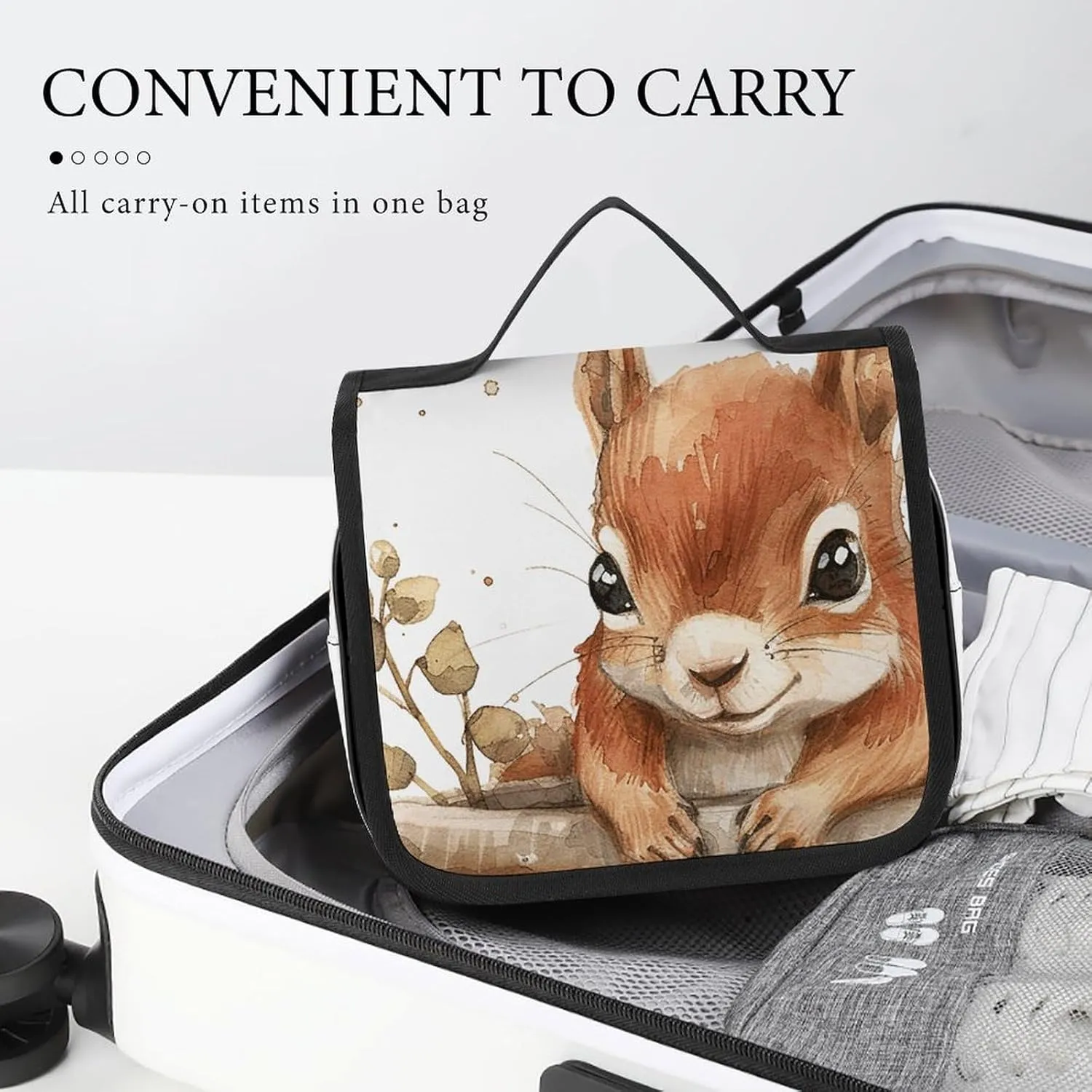 Toiletry Bag for Women Travel Cosmetic Bag Squirrel in The Basin Large Makeup Bag Hanging Cosmetic Organizer for Toiletries Accessories 3 In 1 Container