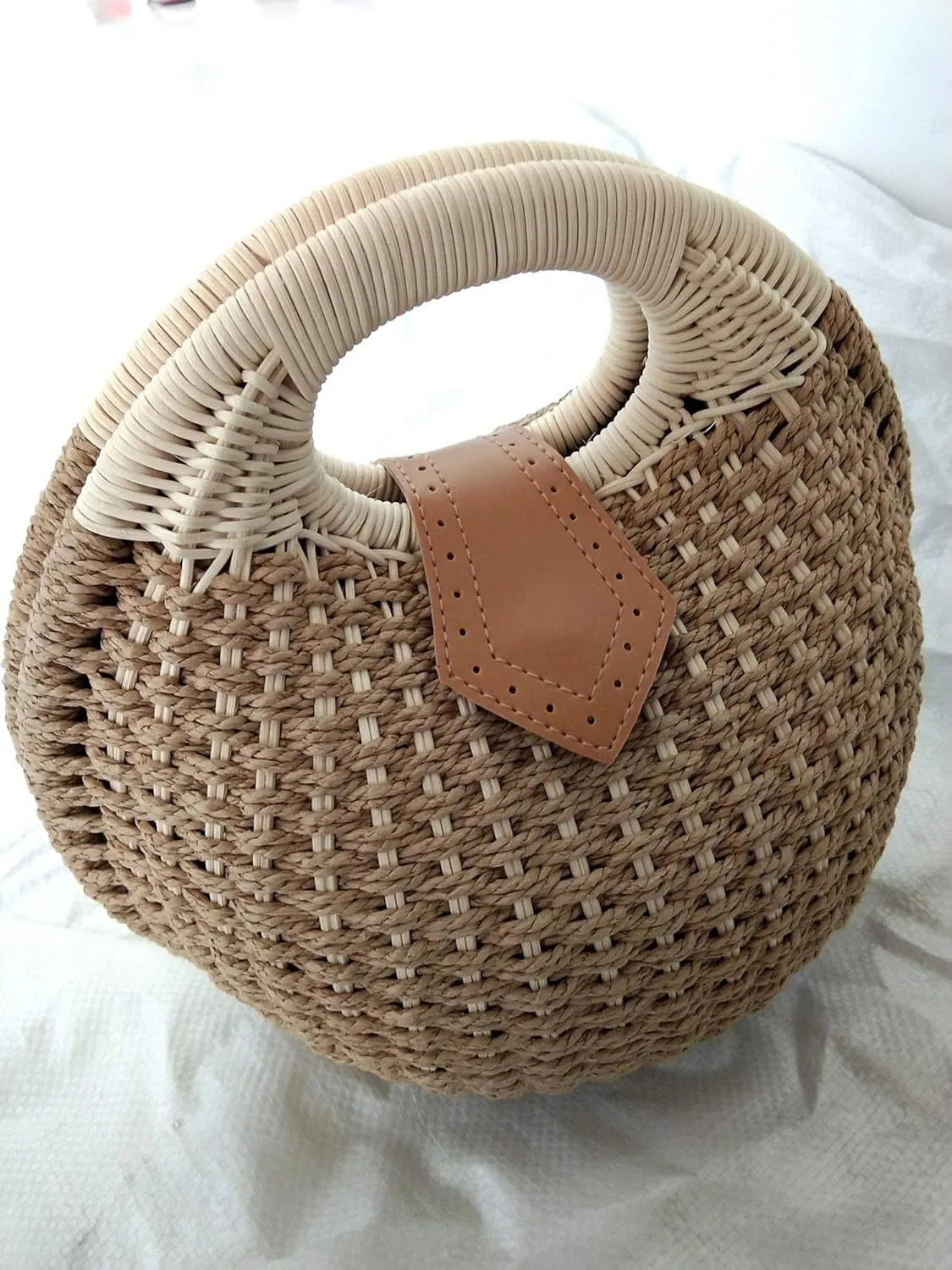 TONWHAR® Lady's Stylish Shell Shape Straw Tote Handbag Rattan Beach Bag