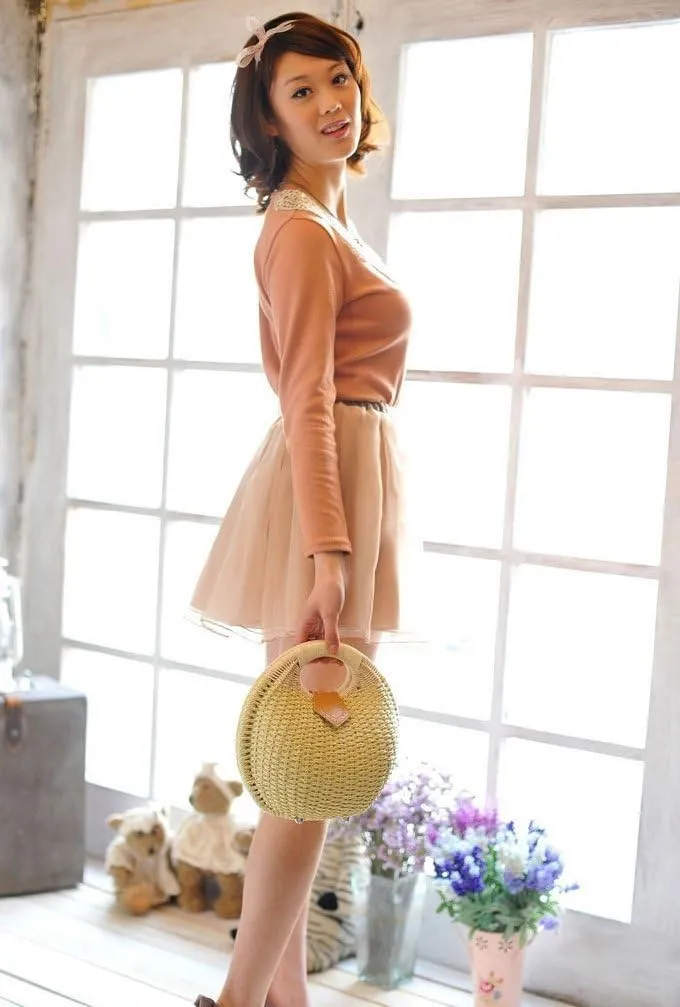 TONWHAR® Lady's Stylish Shell Shape Straw Tote Handbag Rattan Beach Bag