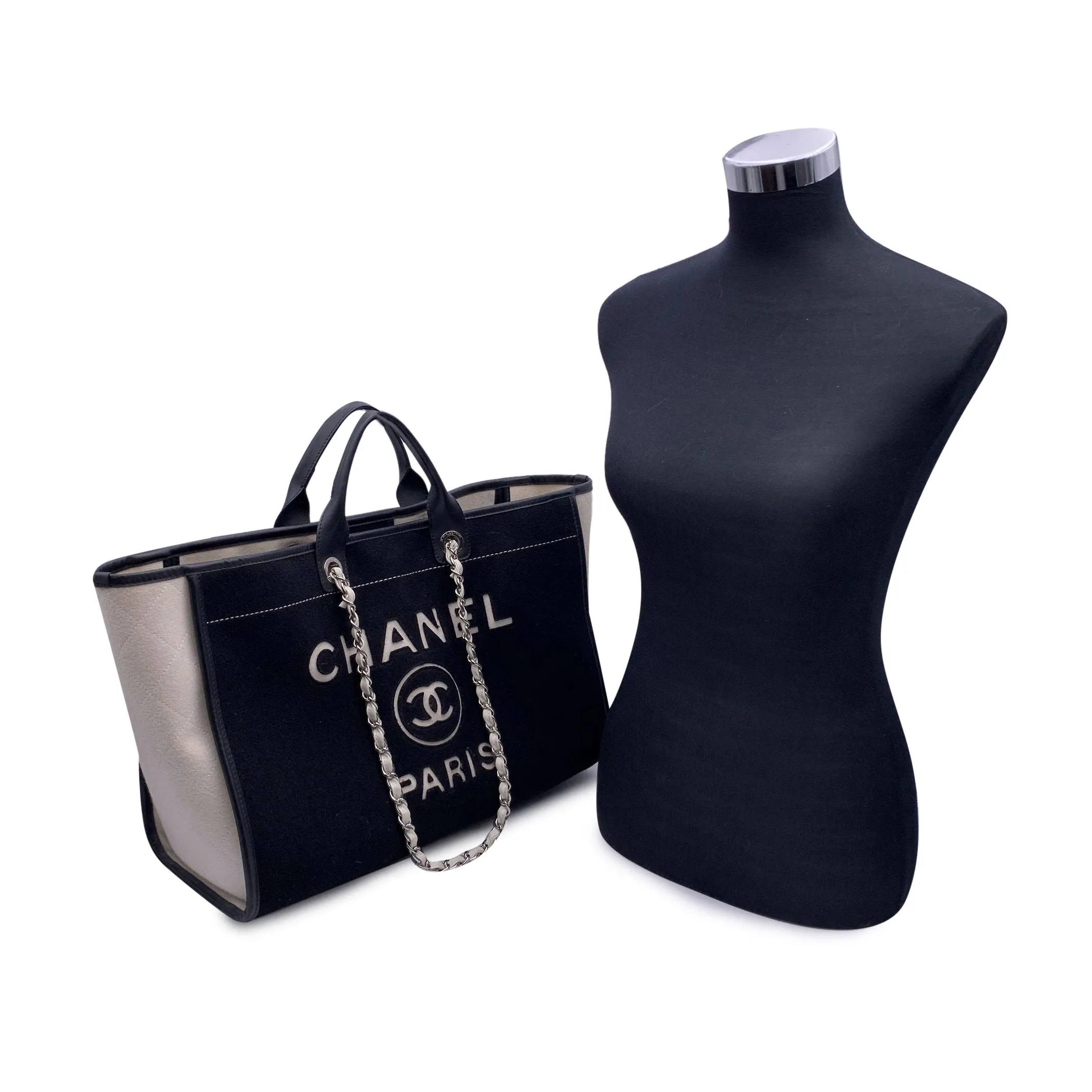Top Large Deauville Wool Giveaway offer Quality Chanel And Felt Black Bag Must-have item Shoulder Tote White