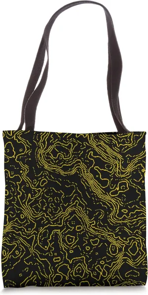 Topography Black & Yellow Abstract Pattern Topographic Map Tote Bag