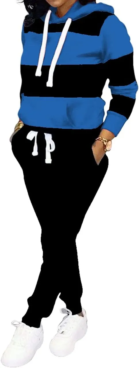 TOPONSKY Womens 2 Piece Tracksuit Long Sleeve Warm Up Outfit Patchwork Pants Set