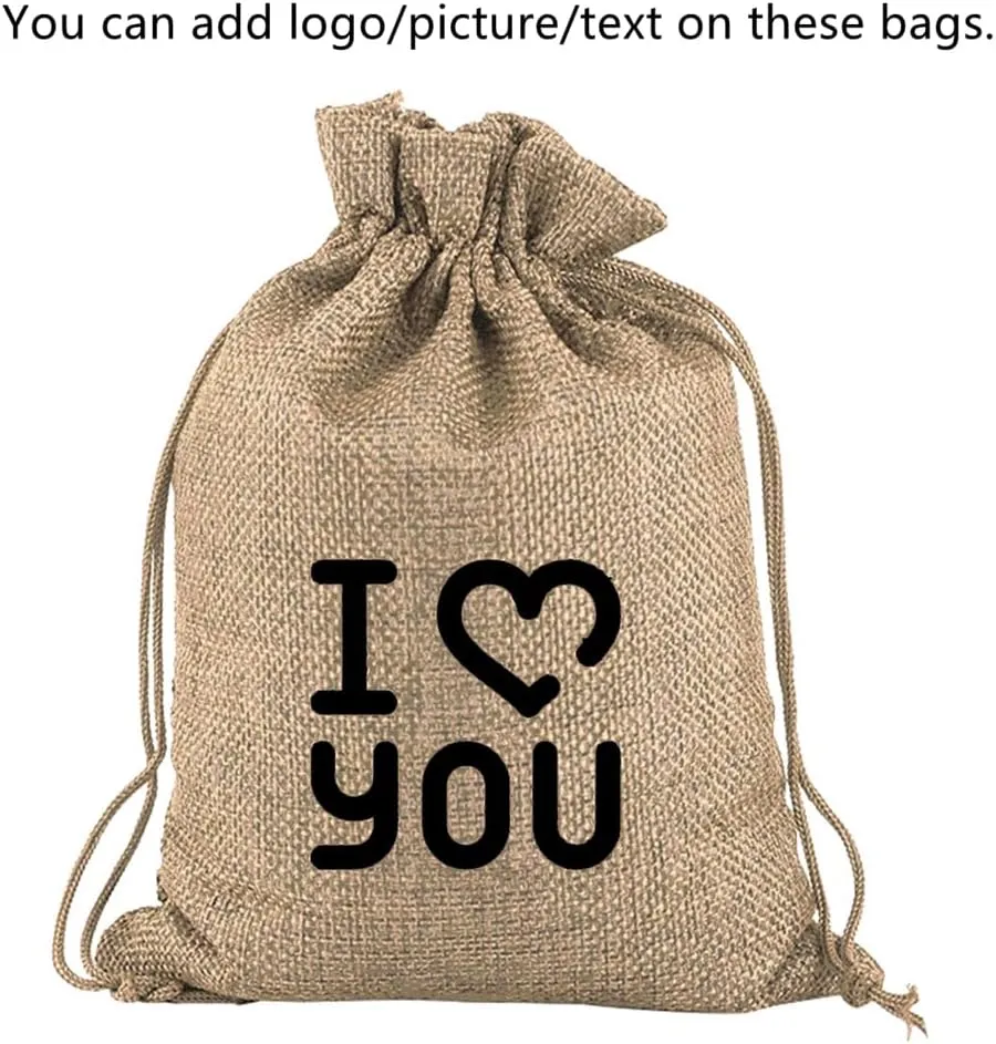 TopTie Custom 50 PCS Burlap Gift Wrap Bags with Logo, Print Drawstring Jewelry Pouches 4"x5.5" Party Favor Bags