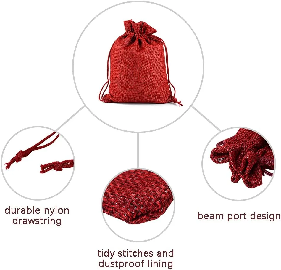 TopTie Custom 50 PCS Burlap Gift Wrap Bags with Logo, Print Drawstring Jewelry Pouches 4"x5.5" Party Favor Bags