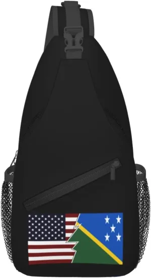 Torn Style American And The Solomon Islands Flags Crossbody Bags For Women Men Chest Backpack Gym Shoulder Bag Travel Outdoor Sports Casual Crossbody Bags