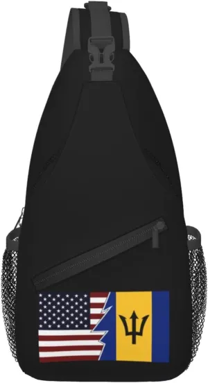 Torn Style Us And Barbados Flags Crossbody Bags For Women Men Chest Backpack Gym Shoulder Bag Travel Outdoor Sports Casual Crossbody Bags