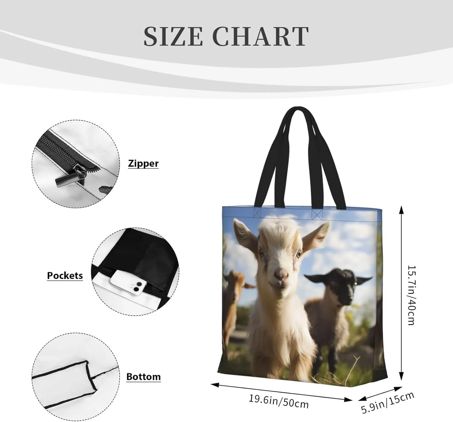 Tote Bag for Women Cute Owls Shoulder Bag with Zipper Handbag Large Capacity Reusable Grocery Bag
