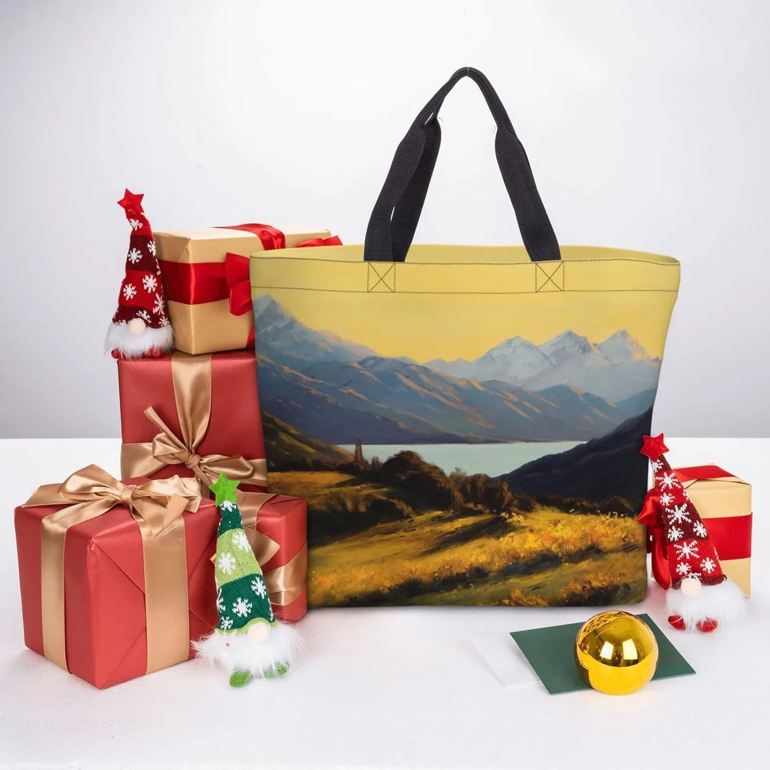 Tote Bag for Women Golden valley landscape Shoulder Bag with Zipper Handbag Large Capacity Reusable Grocery Bag
