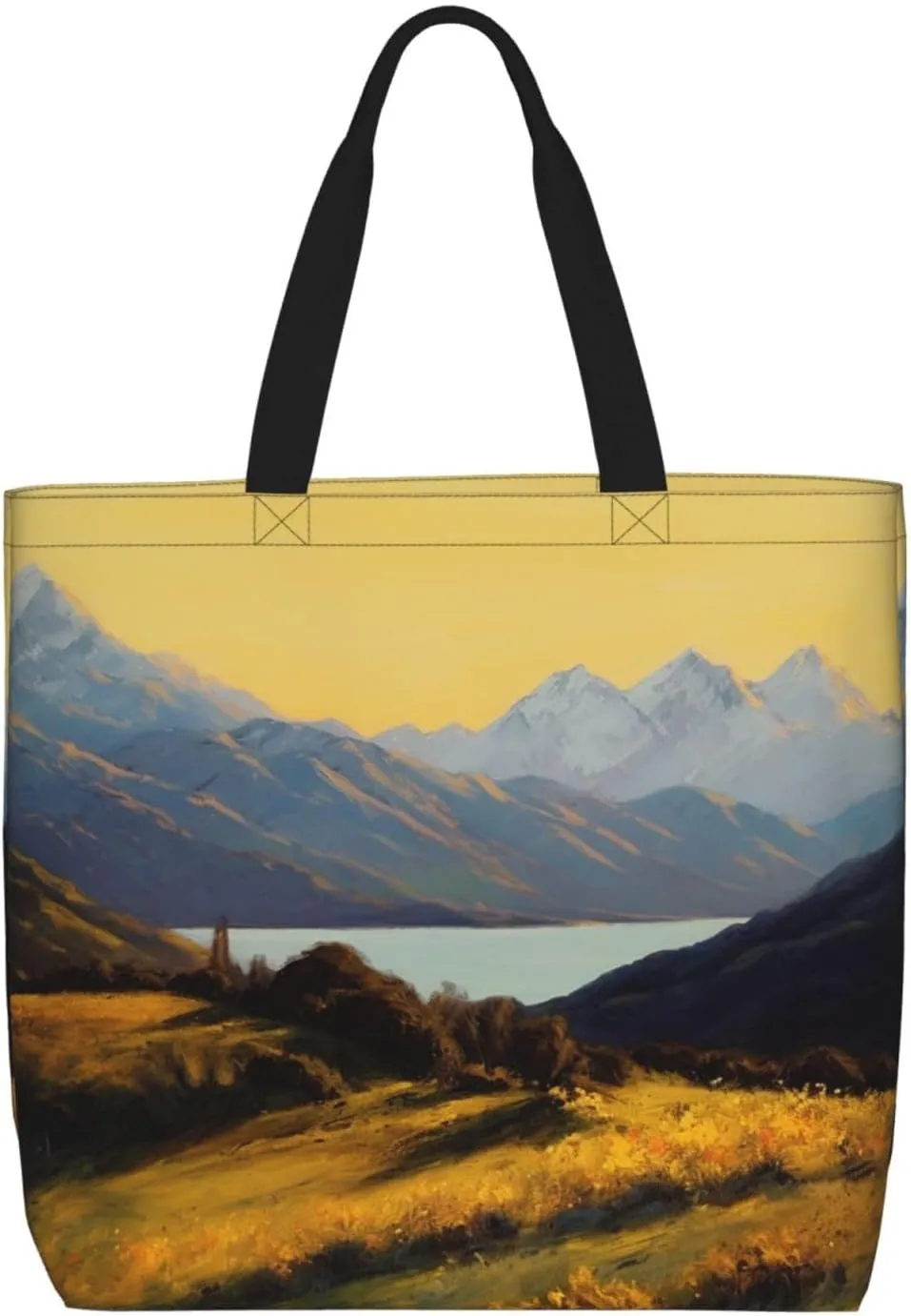 Tote Bag for Women Golden valley landscape Shoulder Bag with Zipper Handbag Large Capacity Reusable Grocery Bag