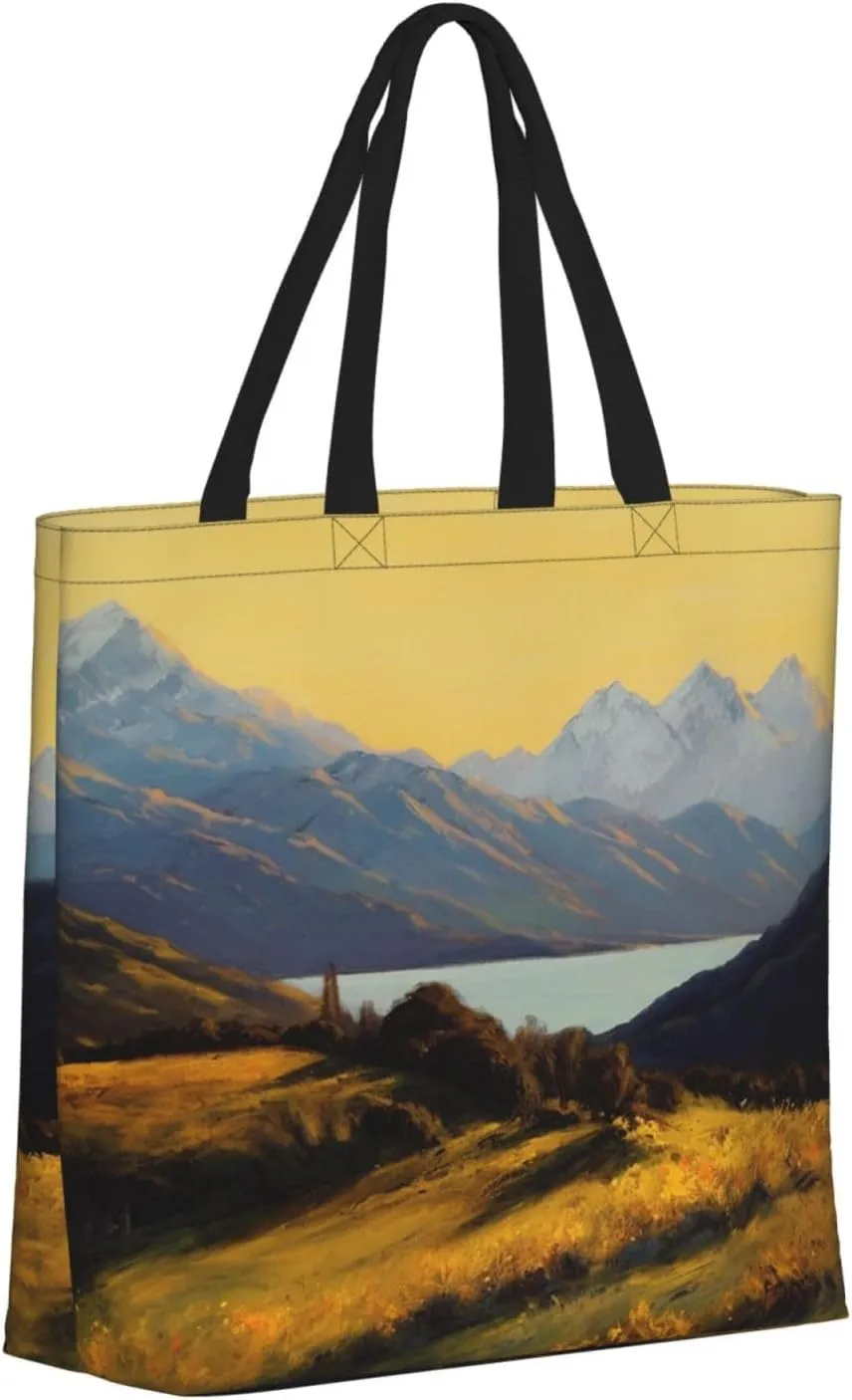 Tote Bag for Women Golden valley landscape Shoulder Bag with Zipper Handbag Large Capacity Reusable Grocery Bag