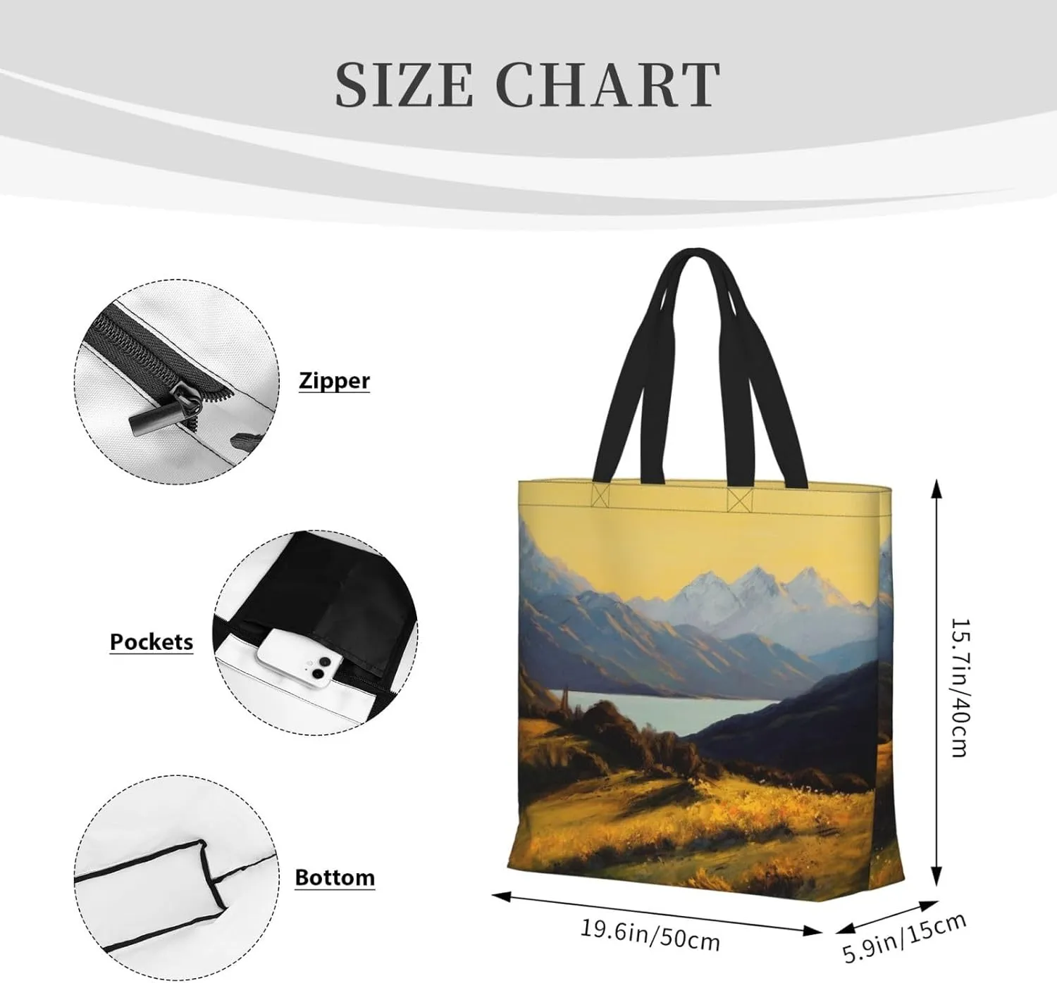Tote Bag for Women Golden valley landscape Shoulder Bag with Zipper Handbag Large Capacity Reusable Grocery Bag