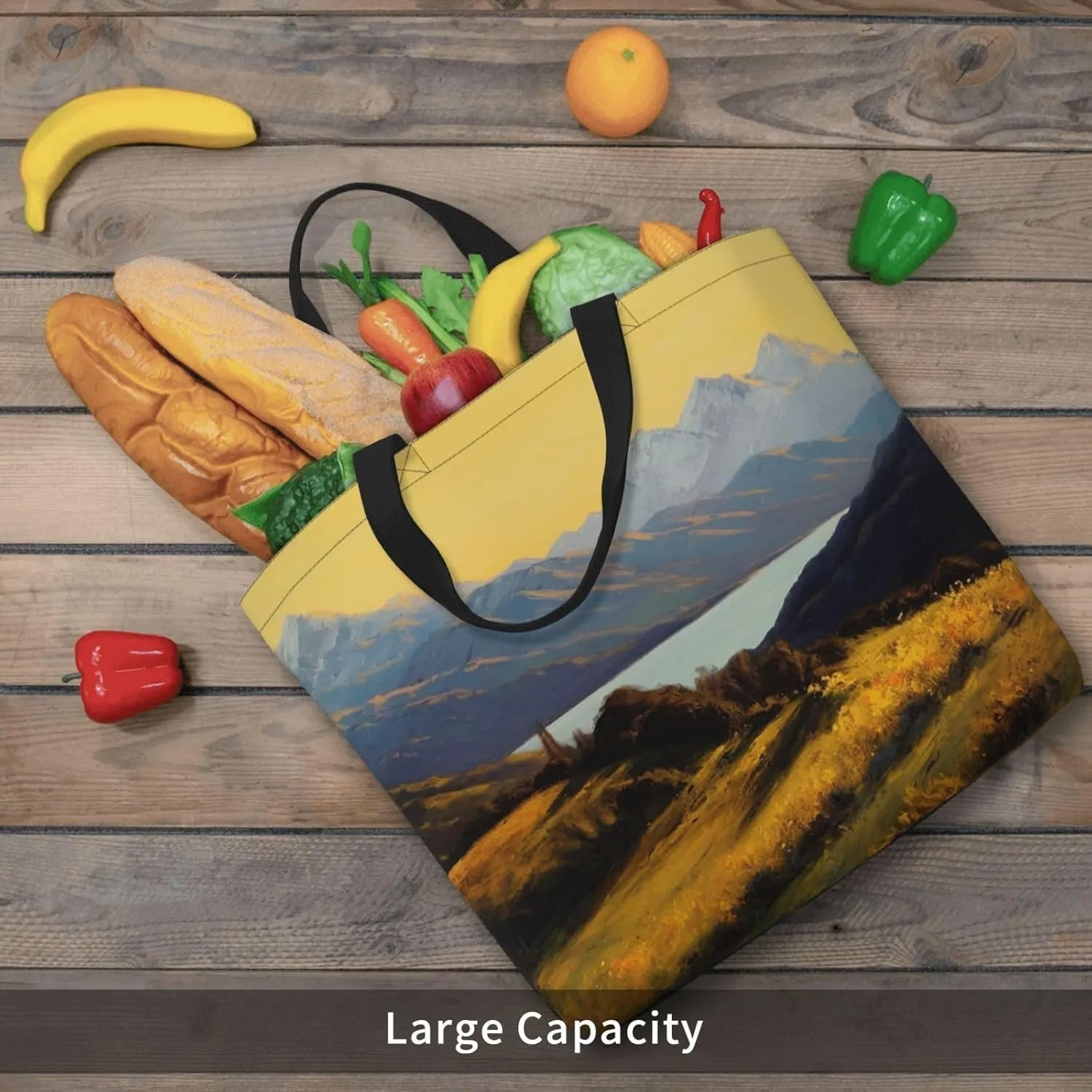 Tote Bag for Women Golden valley landscape Shoulder Bag with Zipper Handbag Large Capacity Reusable Grocery Bag