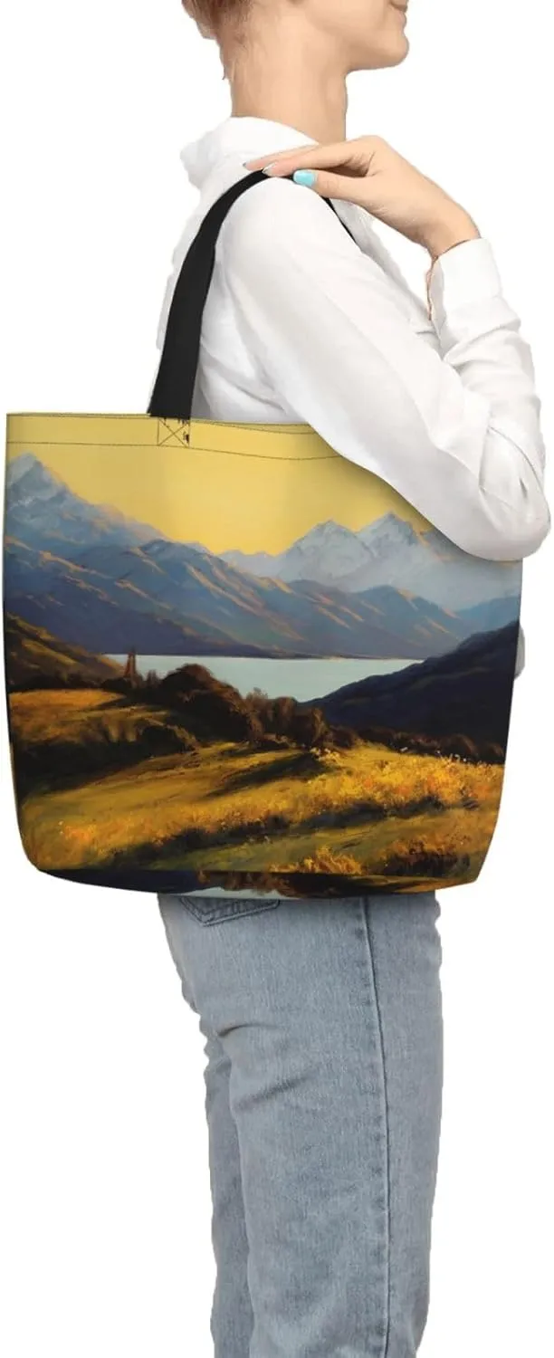 Tote Bag for Women Golden valley landscape Shoulder Bag with Zipper Handbag Large Capacity Reusable Grocery Bag