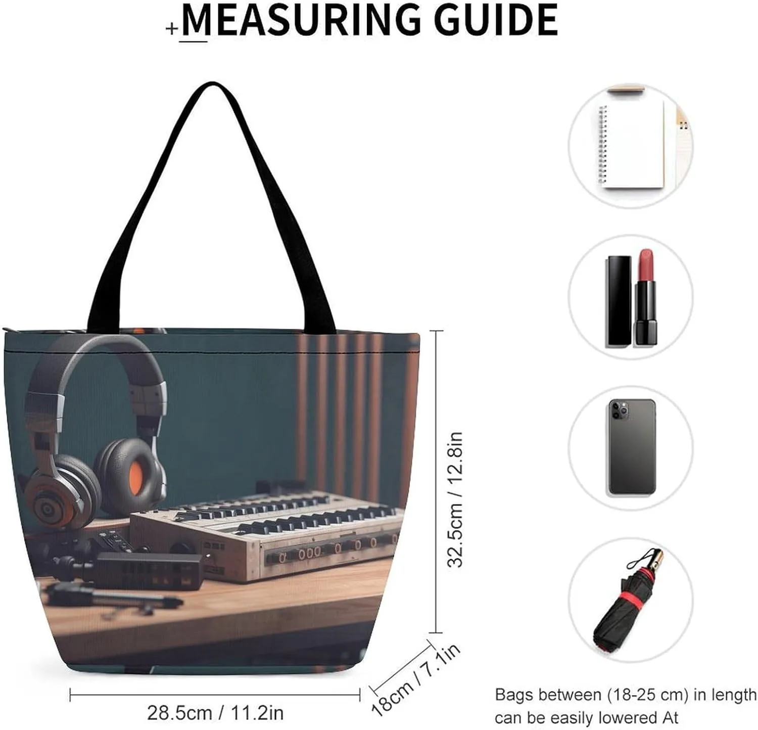 Tote Bag for Women Grocery Bag Recorder with Headphones Foldable Shopping Bags Reusable Large Tote Bag