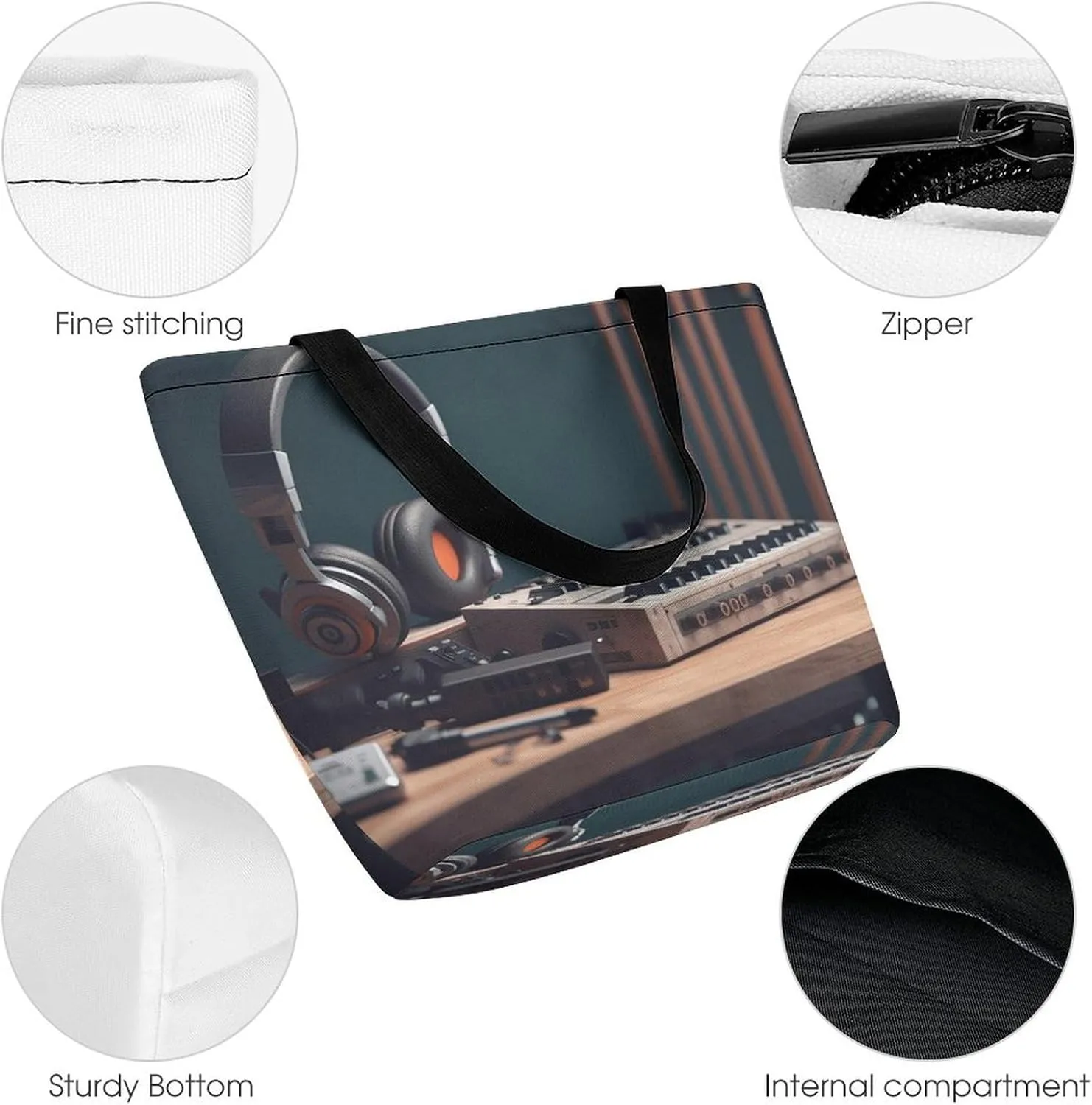 Tote Bag for Women Grocery Bag Recorder with Headphones Foldable Shopping Bags Reusable Large Tote Bag
