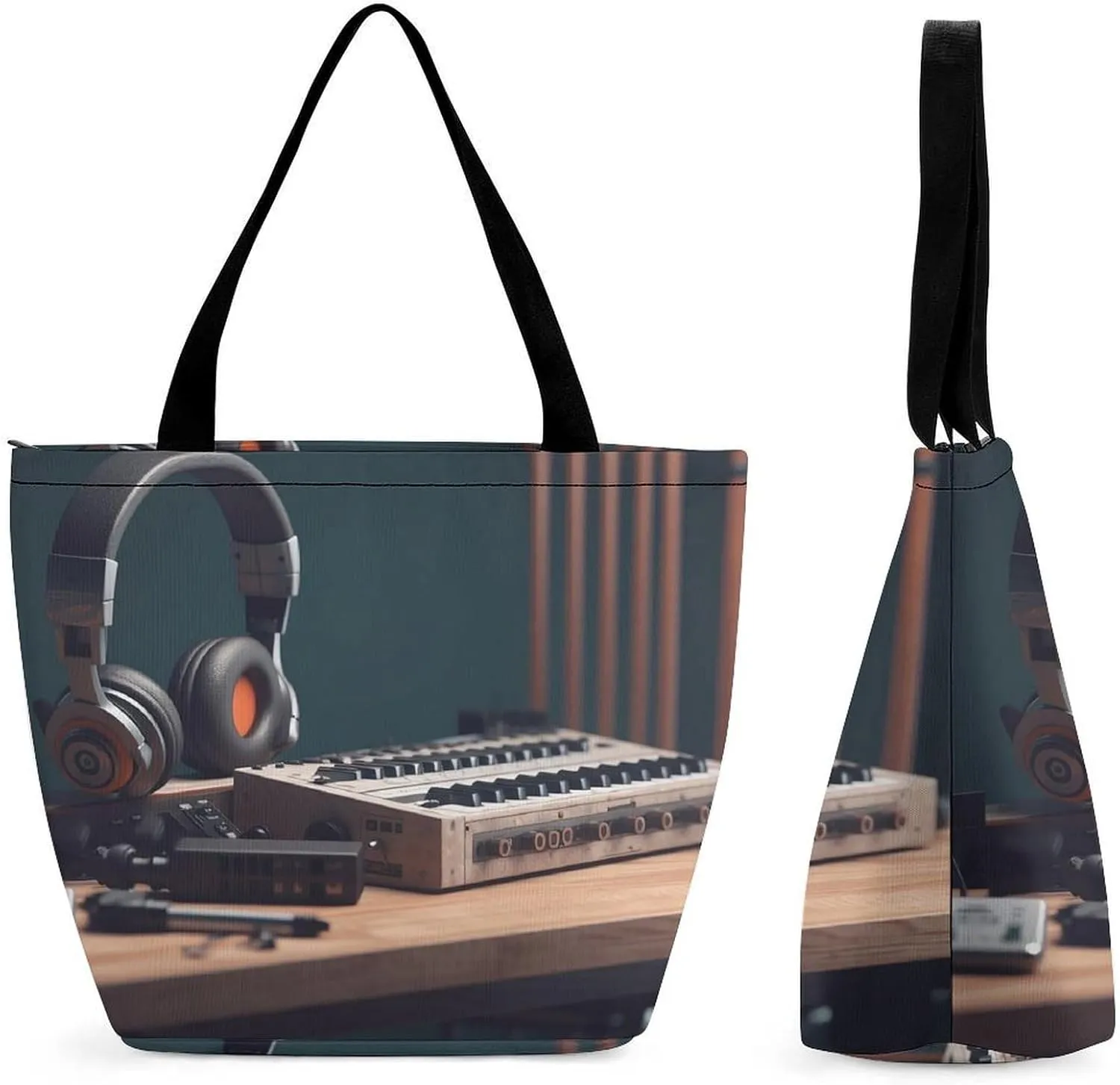 Tote Bag for Women Grocery Bag Recorder with Headphones Foldable Shopping Bags Reusable Large Tote Bag