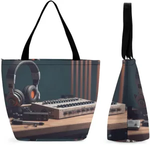 Tote Bag for Women Grocery Bag Recorder with Headphones Foldable Shopping Bags Reusable Large Tote Bag