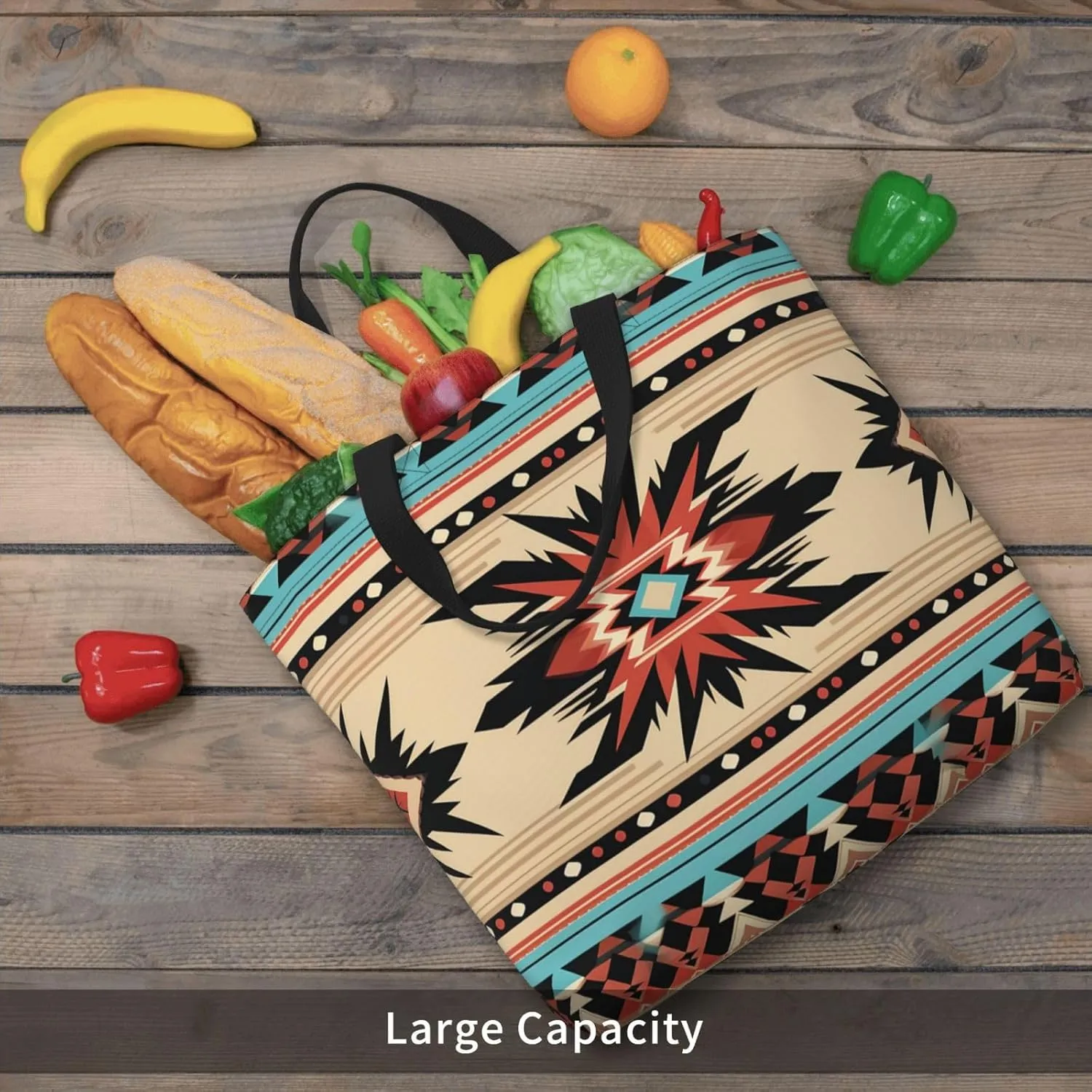 Tote Bag for Women Grocery Bag Reusable Shopping Bag Mushrooms Tomatoes Pizza Handbag Foldable Shoulder Bag