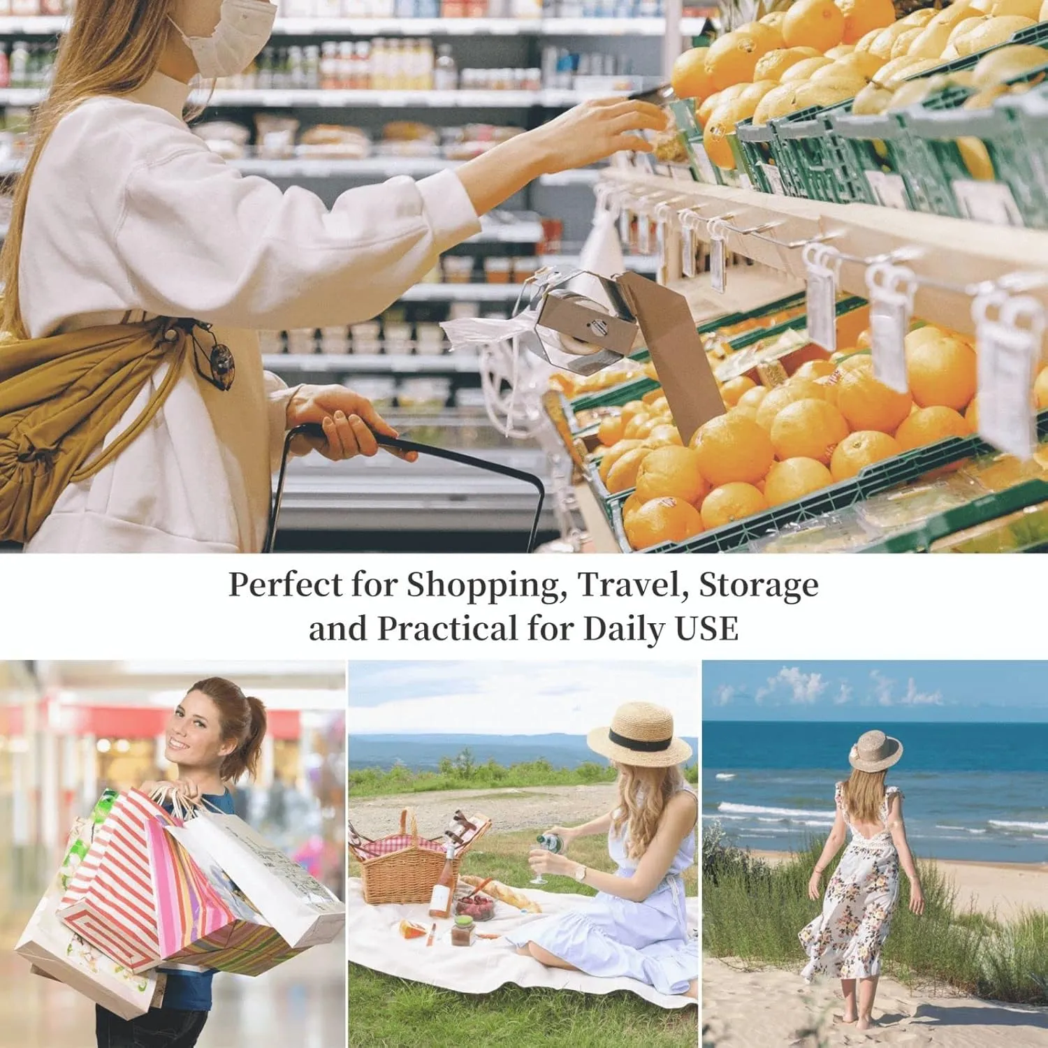 Tote Bag for Women Grocery Bag Reusable Shopping Bag Mushrooms Tomatoes Pizza Handbag Foldable Shoulder Bag