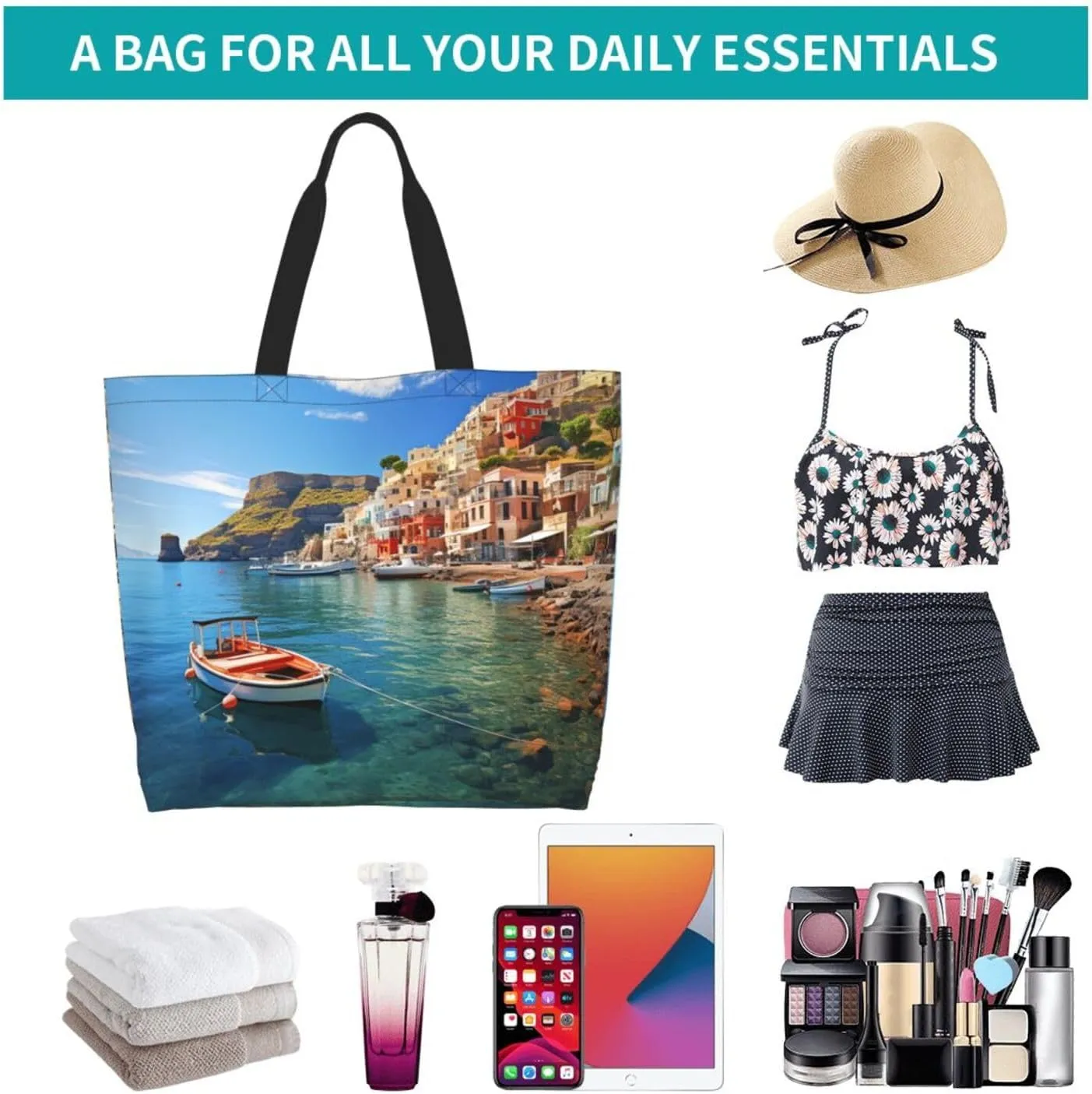 Tote Bag for Women Grocery Bag Reusable Shopping Bag Spiral and curve patterns Handbag Foldable Shoulder Bag